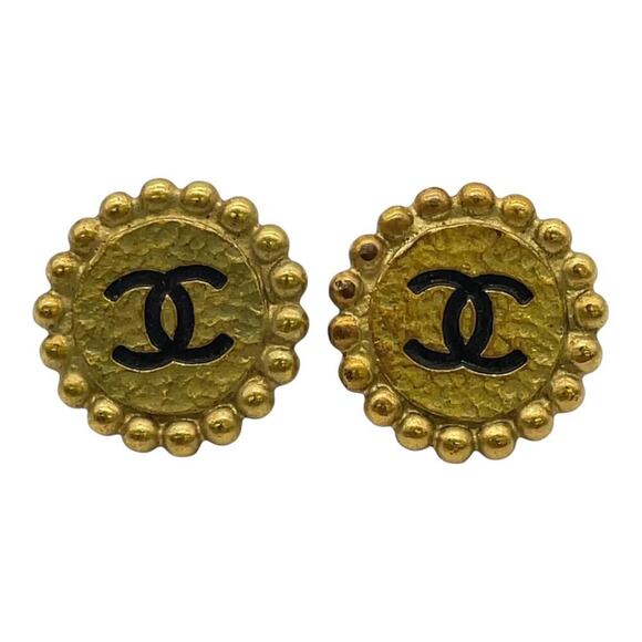 Chanel Vintage Coco Mark Gold 95P Earrings W/Box - Picture 1 of 6